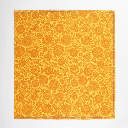 Matyo Yellow Floral Print Cotton Table Napkin | Set of 4 or 6 | 18 × 18 inches