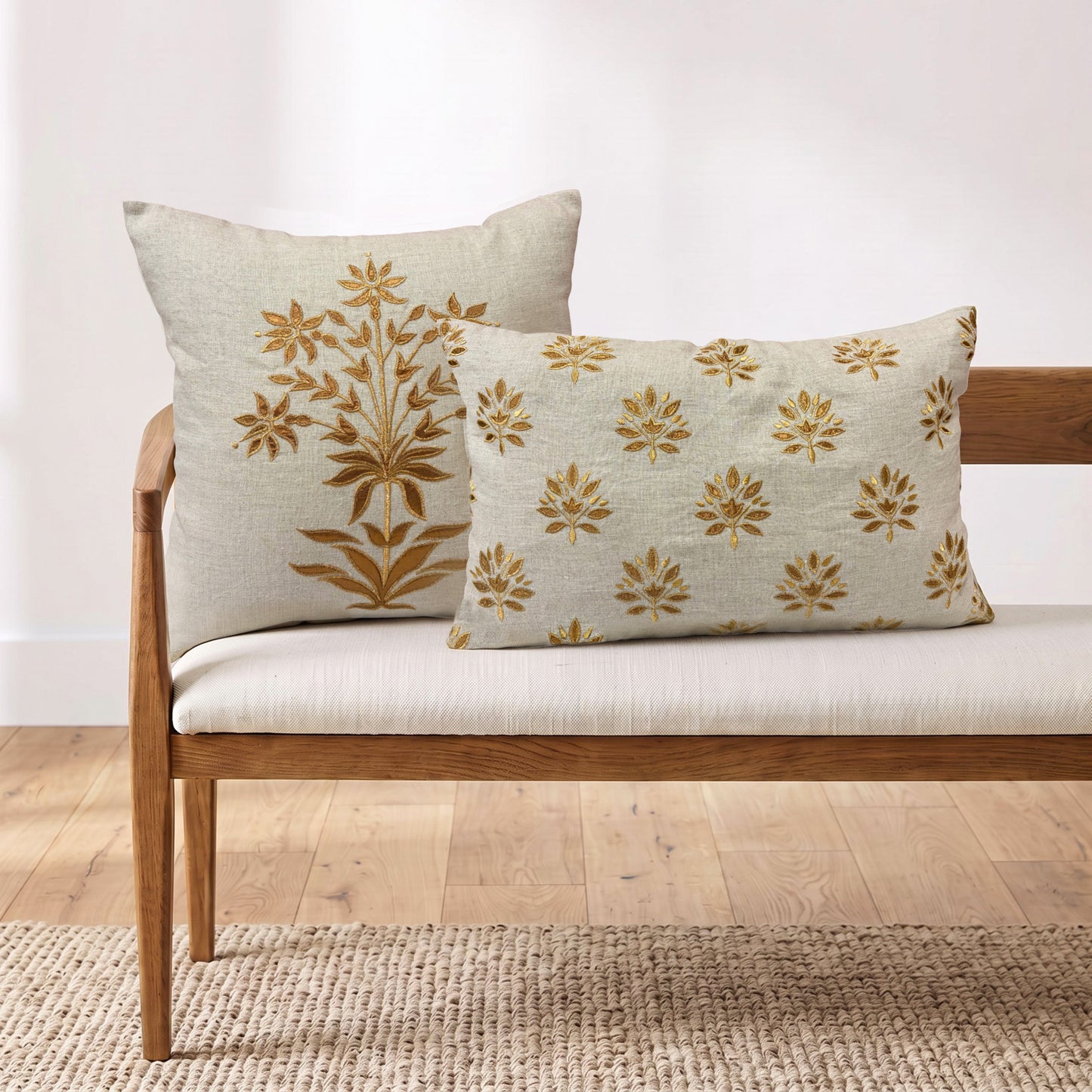 ZARI BAAG - Pure Linen Pillow Cover with Metallic Applique - 18x18 inches - Vliving
