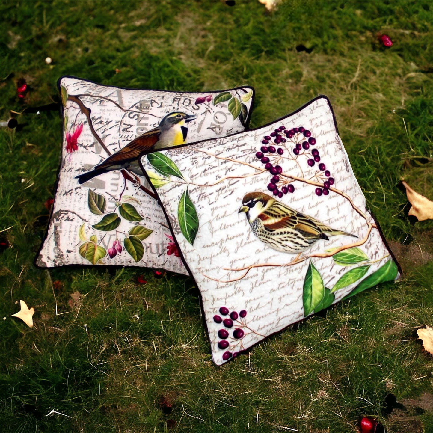 Sparrow with flower Cushion Cover