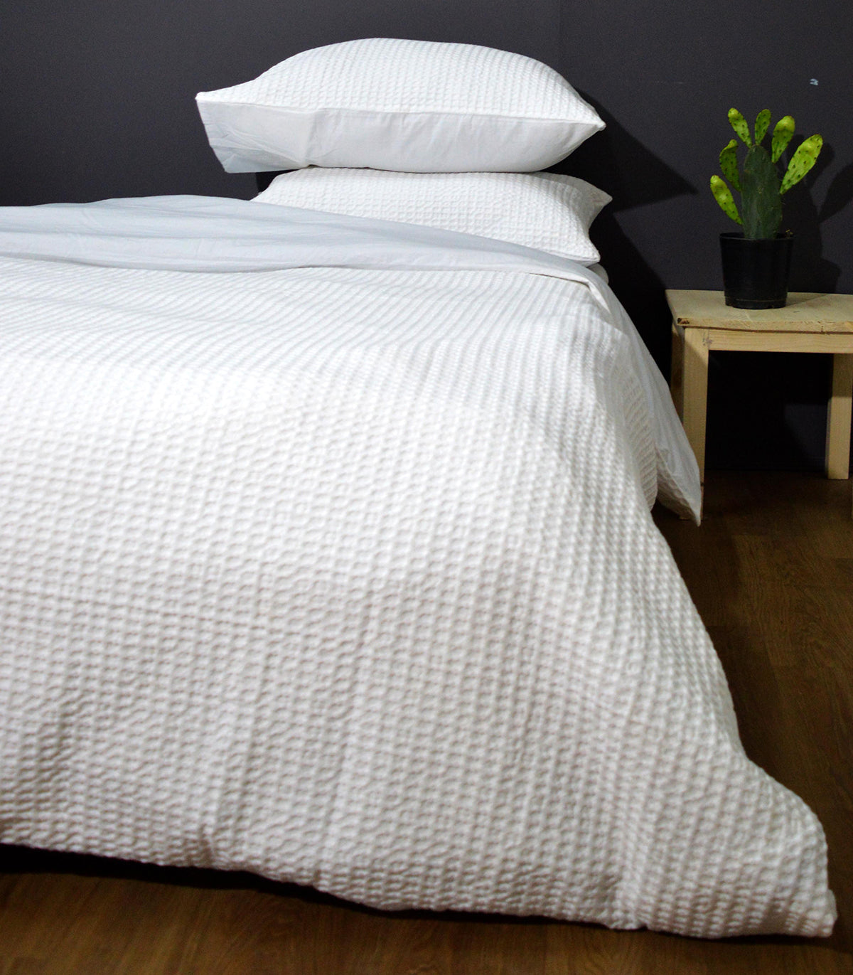Waffle Duvet cover set, Duvet with 2 pillow covers pure cotton, white colour, sizes available