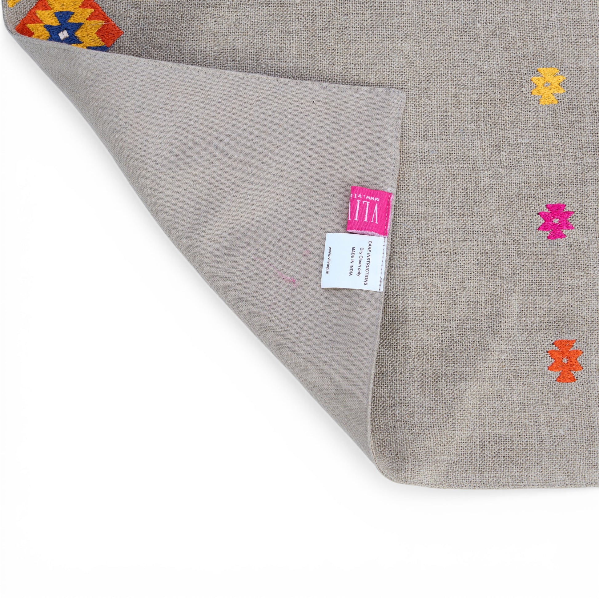 FOLK Pure Linen Table Mats – with Multicolour Kilim Embrdoiery - Vliving