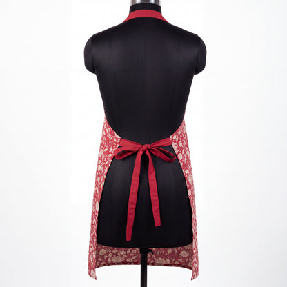 Kalamkari Marsala Cotton Kitchen Apron – Cream Floral Print | Full Apron | 27×35"