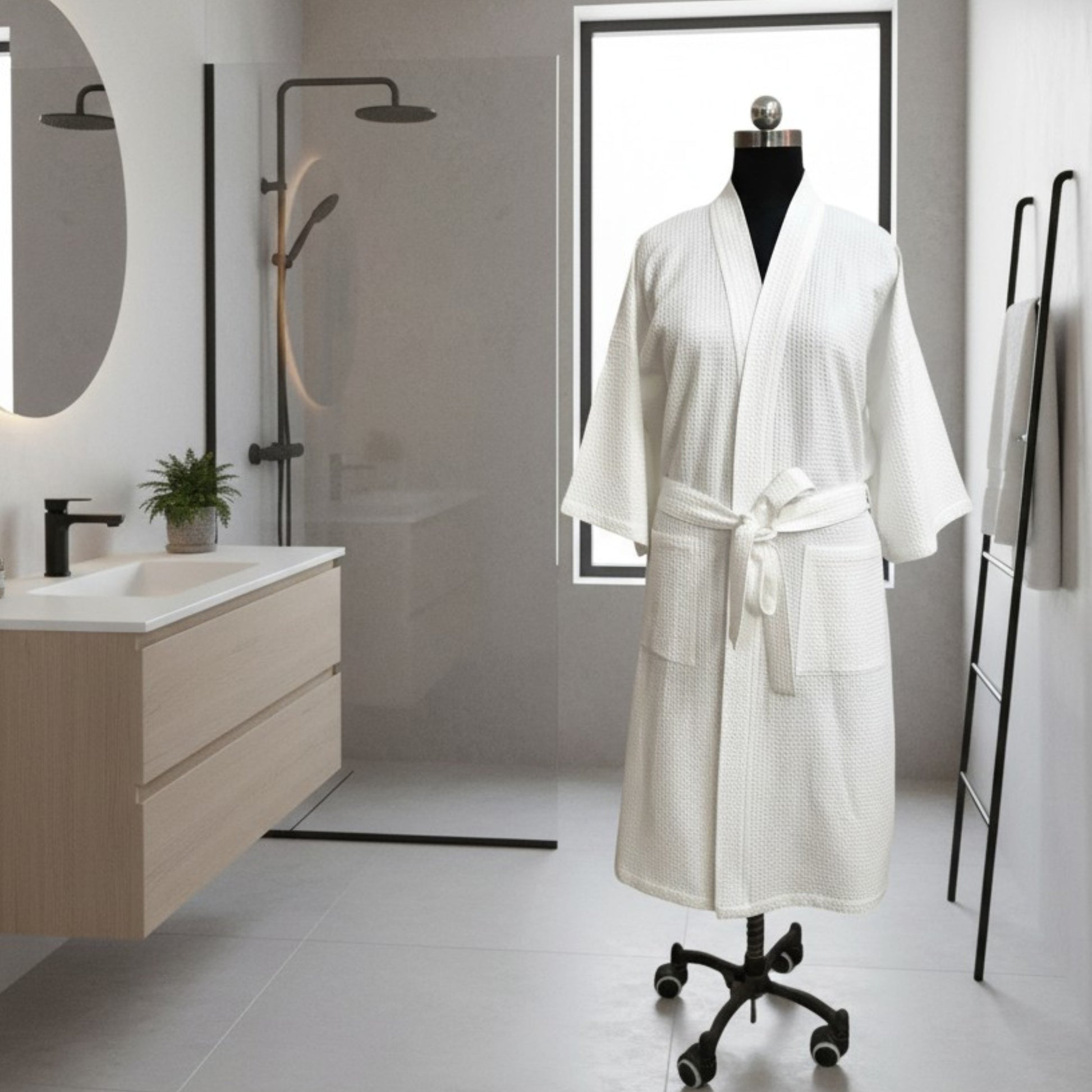 Organic Luxury Cotton White Waffle Bath Robe, Hotel style ( personalise with monogram) - Vliving