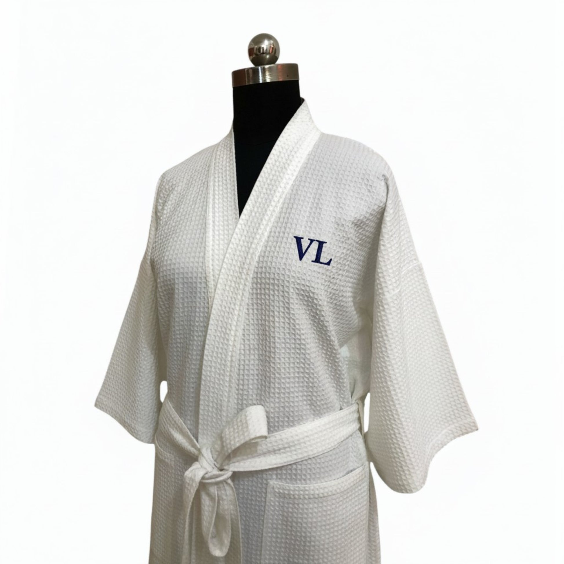 Organic Luxury Cotton White Waffle Bath Robe, Hotel style ( personalise with monogram) - Vliving