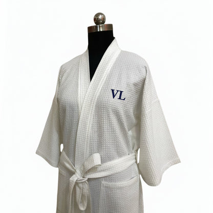 Organic Luxury Cotton White Waffle Bath Robe, Hotel style ( personalise with monogram) - Vliving