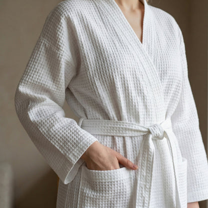 Organic Luxury Cotton White Waffle Bath Robe, Hotel style ( personalise with monogram) - Vliving