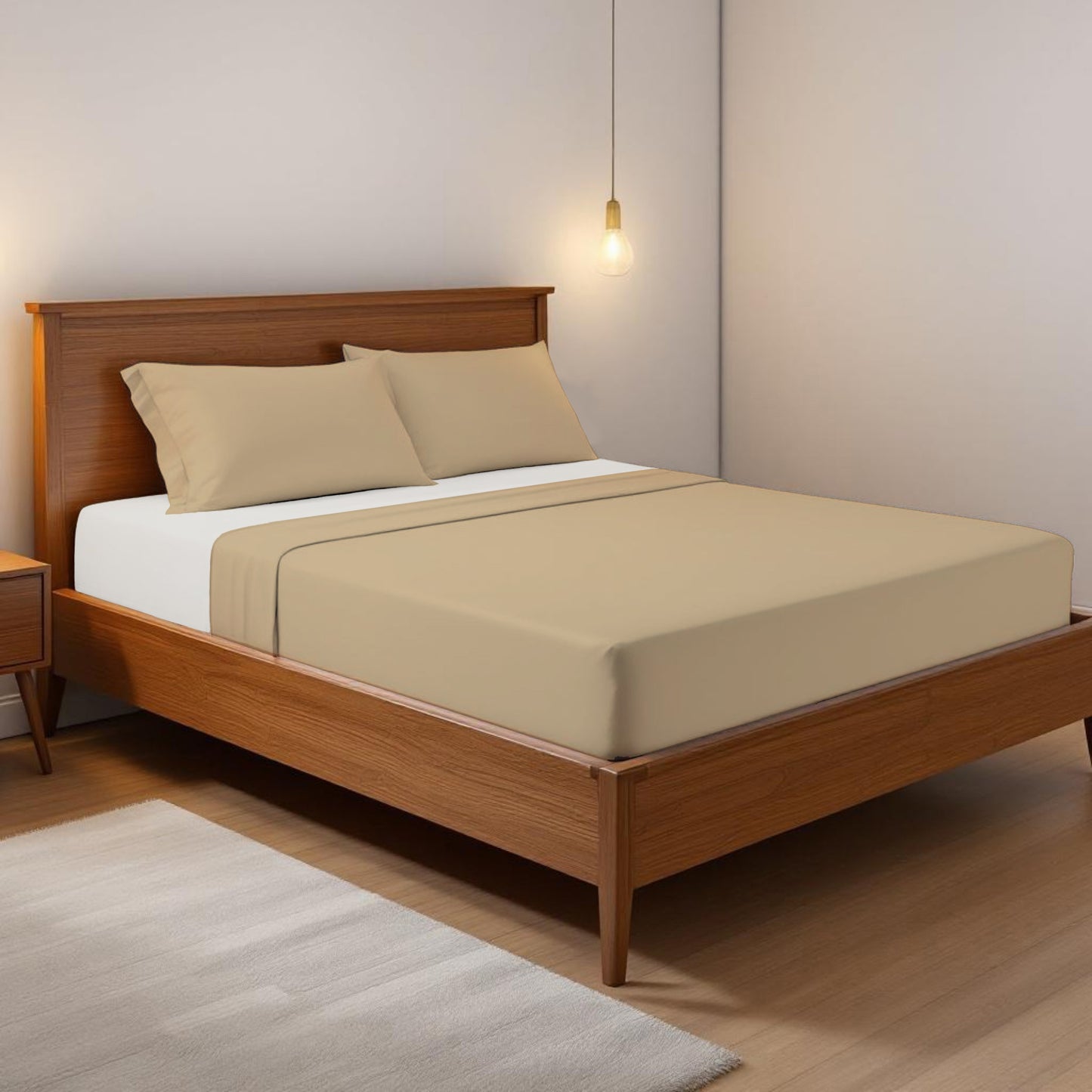 BEIGE 300TC flat sheet set, premium pure cotton satin - Vliving
