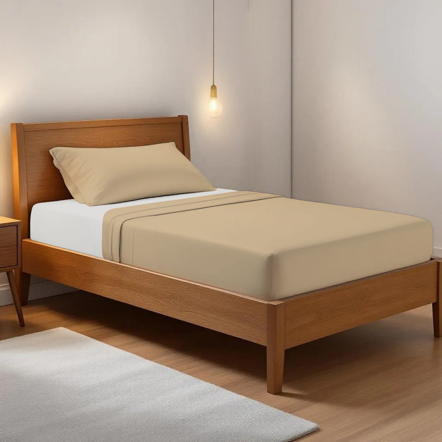 BEIGE 300TC flat sheet set, premium pure cotton satin