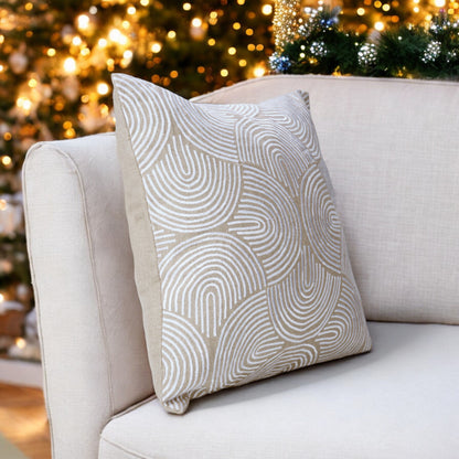 Christmas Linen pillow cover, modern retro pattern embroidered in white, sizes available