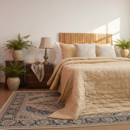 Beige 300TC Fine Cotton Quilt – Diamond Pattern Tuck Quilting
