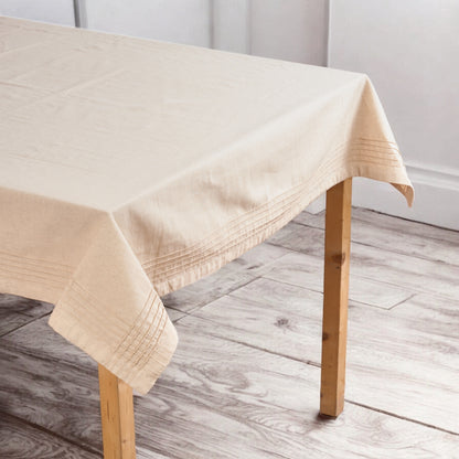 AMOUR - Solid Beige linen table cloth with pintuck border