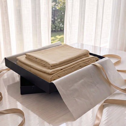 Beige 300TC Cotton Satin Sheet Set — Premium Gift Box | VLiving
