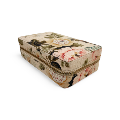 AMOUR BEIGE Vintage Rose print, Rectangular box, with 2 pouches