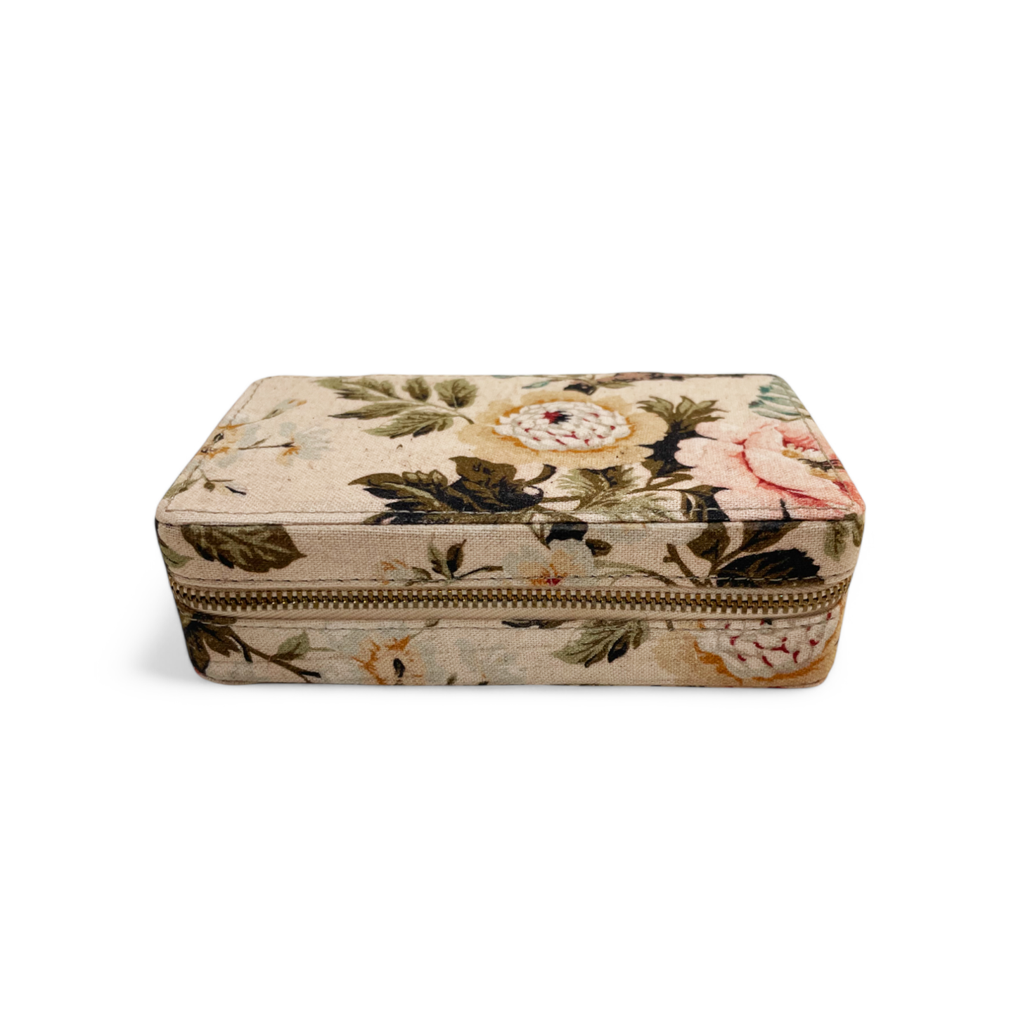 AMOUR BEIGE Vintage Rose print, Rectangular box, with 2 pouches