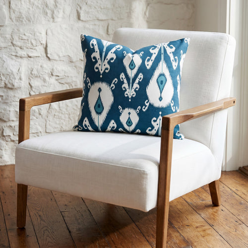 Indigo Ikat Print Cotton Cushion Cover | Zip Closure | 100% Cotton Duck