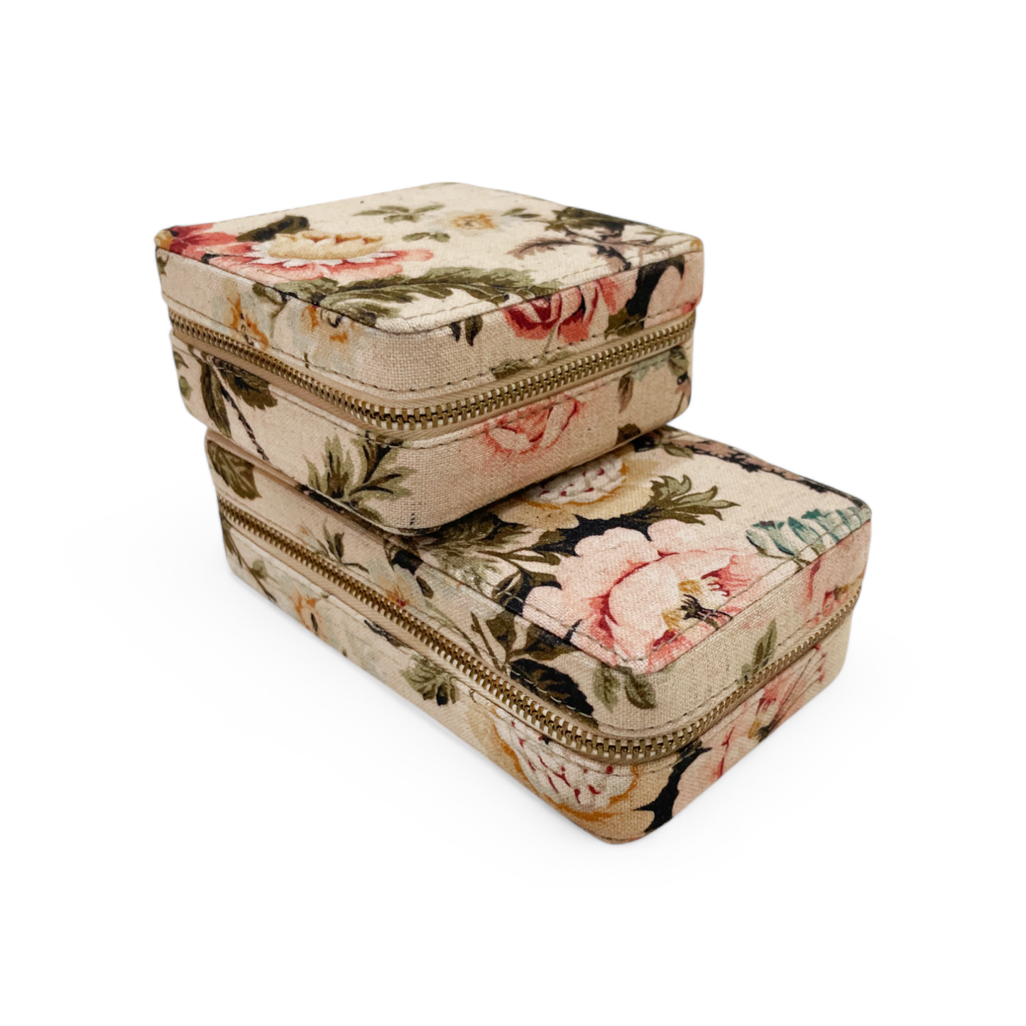 AMOUR BEIGE Vintage Rose print, Square box, travel kit bag, cosmetic box, toiletry box