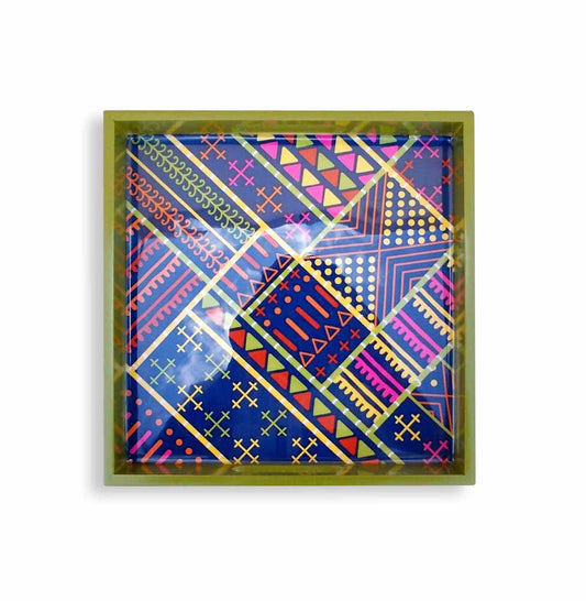 Tribal - Blue square wooden Tray
