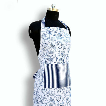Apron, blue swirl print, Victorian pattern, kitchen accessory