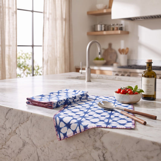 Prism Blue Tie Dye Cotton Kitchen Towel | Geometric Pattern | 20 × 28 inches | Set of 2 or 4