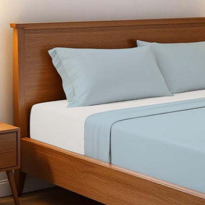 SKY BLUE 300TC flat sheet set, premium pure cotton satin