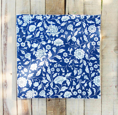Indigo Kalamkari Cotton Tablecloth – White Floral Print | 3 Sizes | Vliving