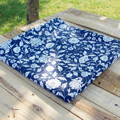 Indigo Kalamkari Cotton Tablecloth – White Floral Print | 3 Sizes | Vliving