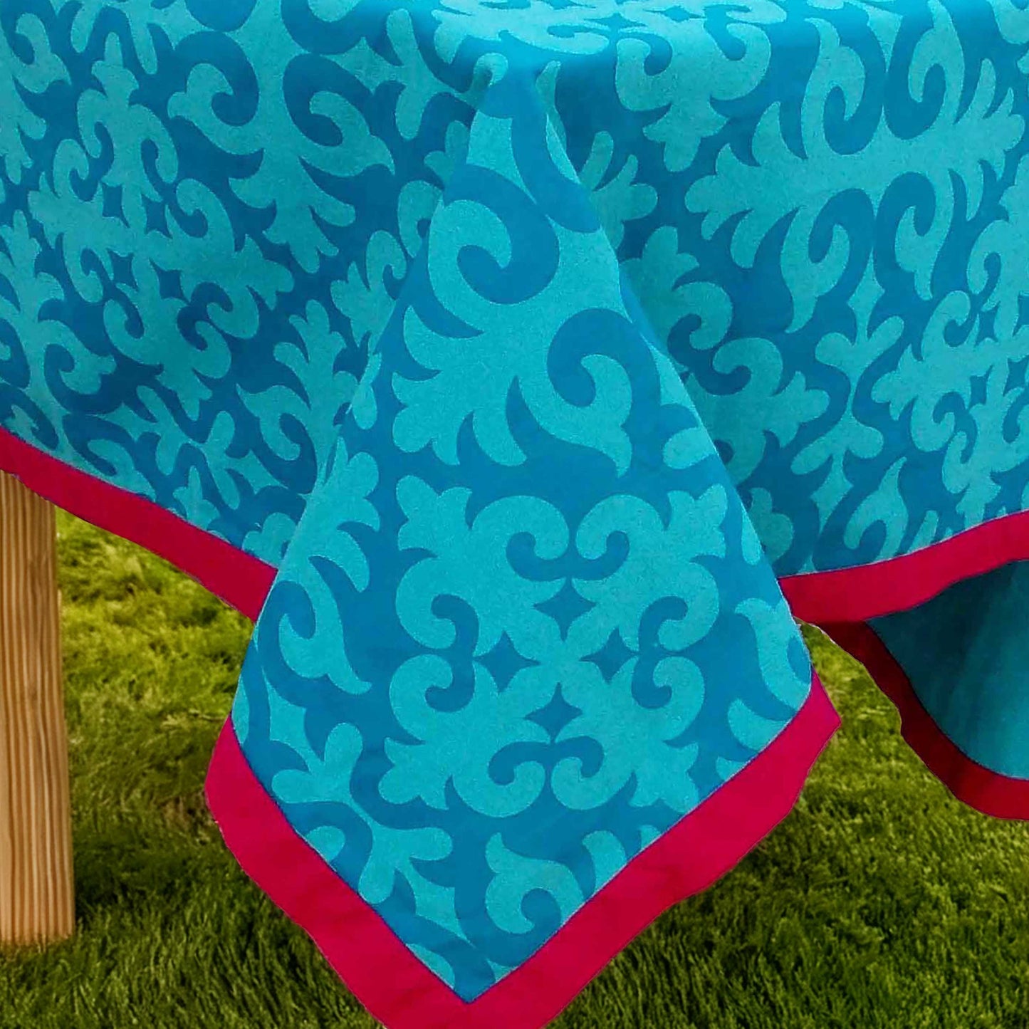 Shyrdak Turquoise Print Tablecloth – Cotton | Moroccan Pattern | Bohemian Table Linen - Vliving