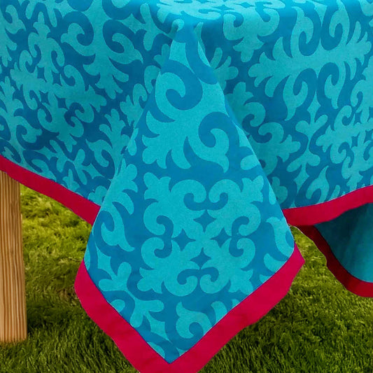 Shyrdak Turquoise Print Tablecloth – Cotton | Moroccan Pattern | Bohemian Table Linen