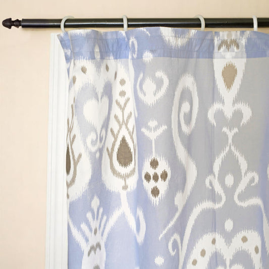 Ikat - Sheer cotton printed curtain panel in blue colour