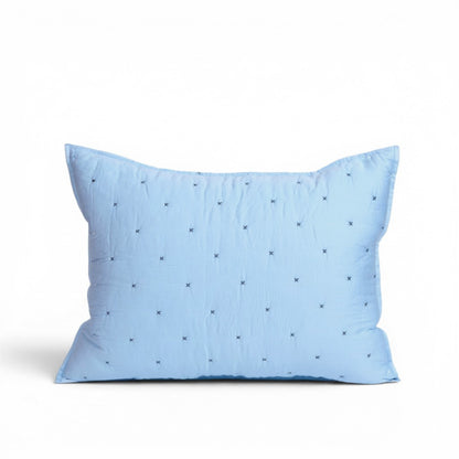 Sky Blue 300TC Fine Cotton Quilted Bed Set – Diamond Pattern Tuck Quilting