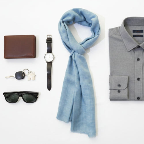 POWDER BLUE fine wool scarf women/men, solid colour, reversible, fashion shawl or stole or wrap, unisex