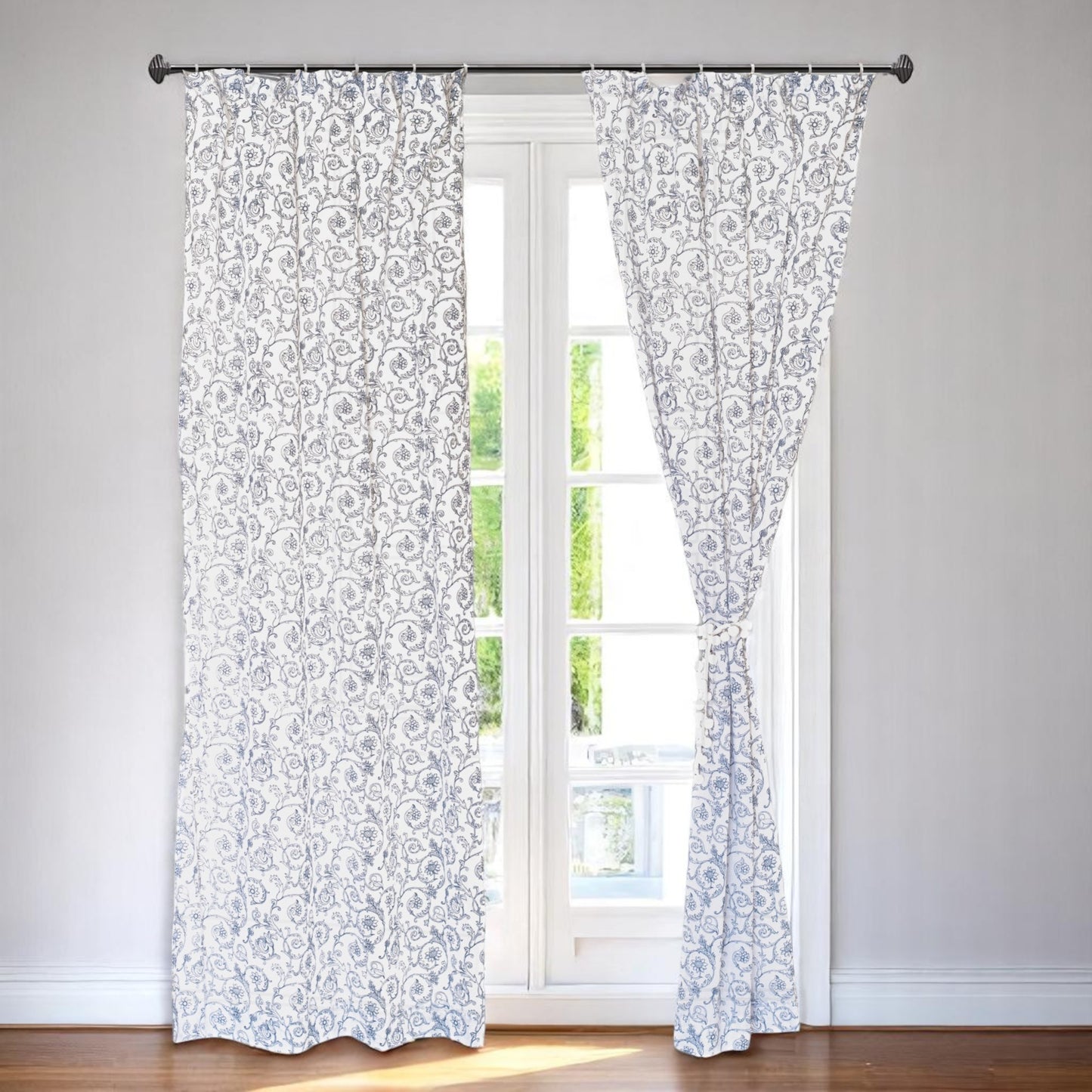 Blue Swirl - Sheer printed curtain Panel