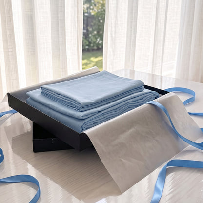 Sky Blue 300TC Cotton Satin Sheet Set — Premium Gift Box | VLiving