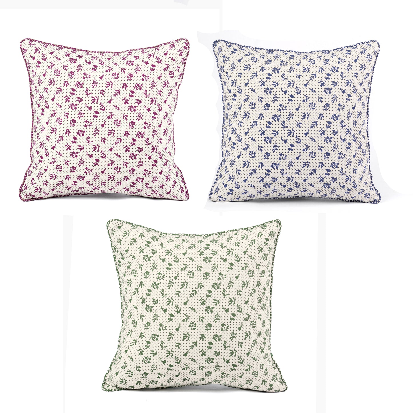 Green Dominoterie Small Floral Print Cotton Cushion Cover | 16", 18", 20" & 24" | Zip Closure