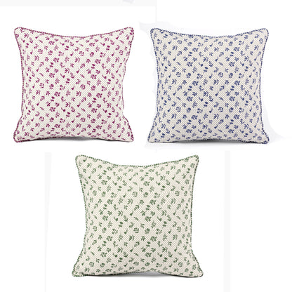 Green Dominoterie Small Floral Print Cotton Cushion Cover | 16", 18", 20" & 24" | Zip Closure