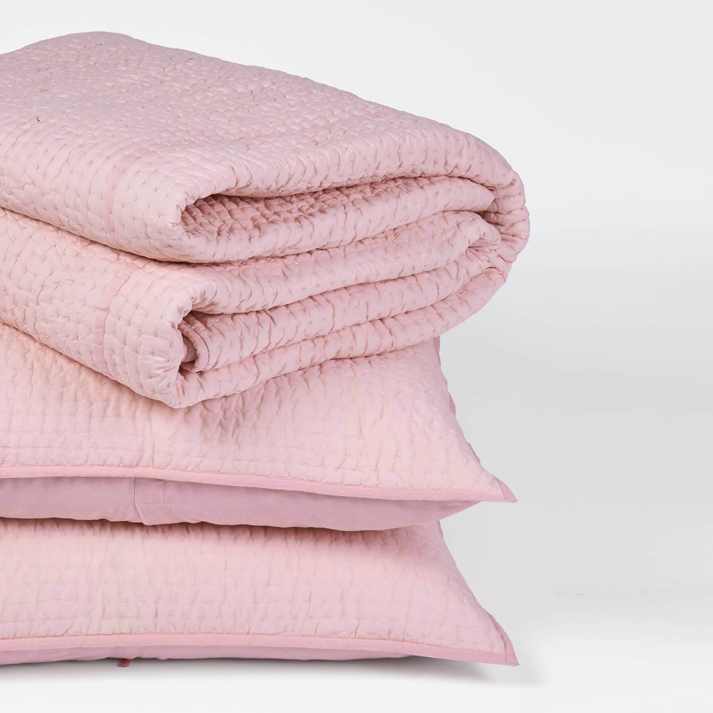 SALMON PINK colour handmade Kantha cotton Quilted bed set, Sizes available