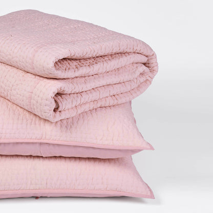 SALMON PINK colour handmade Kantha cotton Quilted bed set, Sizes available