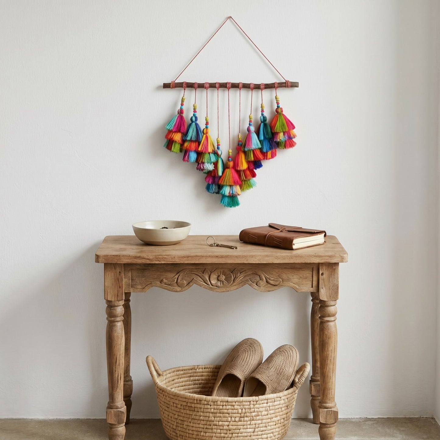 Multicolour Cascading Tassel Wall Art – Boho Handmade Wall Hanging