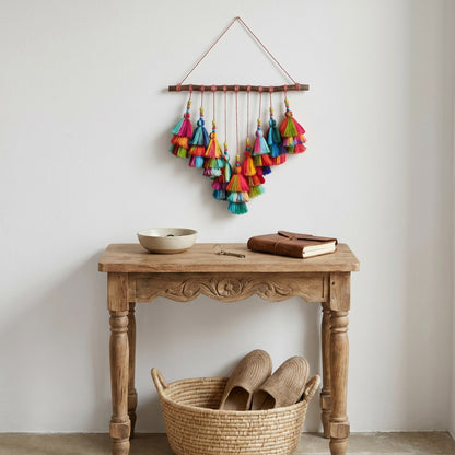 Multicolour Cascading Tassel Wall Art – Boho Handmade Wall Hanging
