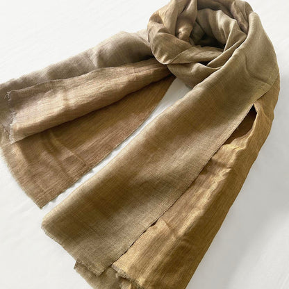 Beige and gold fine wool and zari scarf, reversible stole