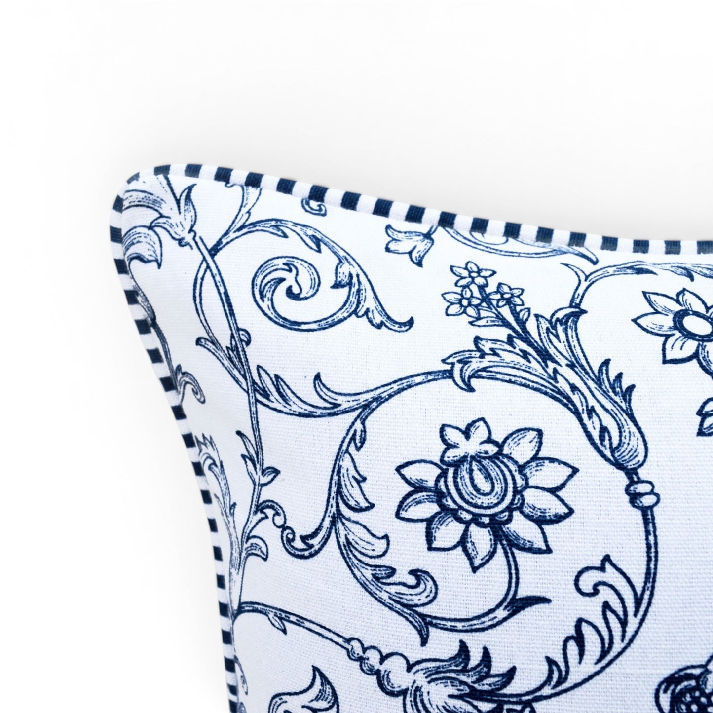 Blue & White Victorian Swirl Print Cotton Cushion Cover | Welted | Zip Closure | 100% Cotton