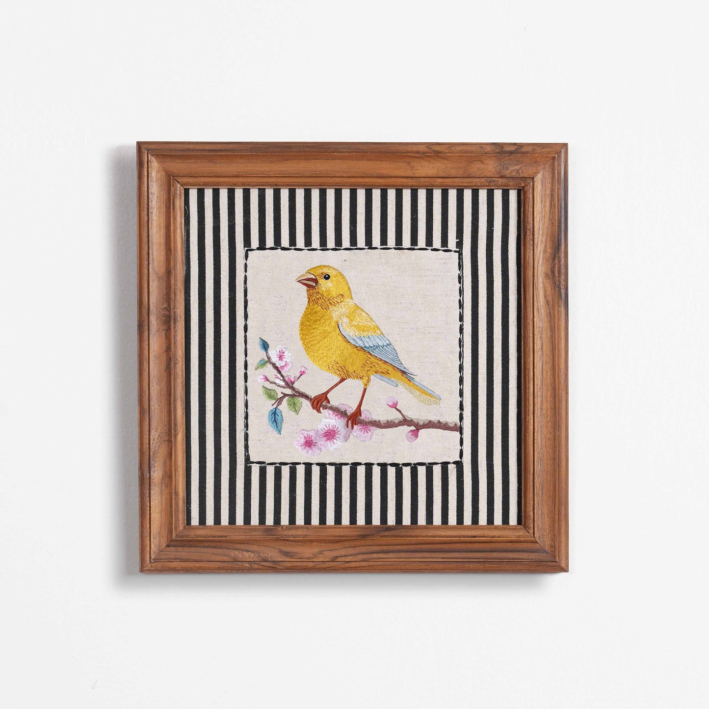 BOTANICAL - Canary Yellow Embroidered wall art with teak wooden frame | 12X12 & 24X24 inches