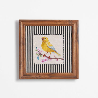 BOTANICAL - Canary Yellow Embroidered wall art with teak wooden frame | 12X12 & 24X24 inches