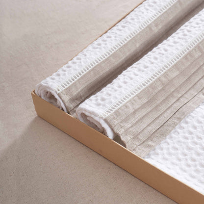 GIFT PACK - Luxury Organic Cotton Waffle Towel Set – 3 Piece | Pintuck Linen & Lace Trims