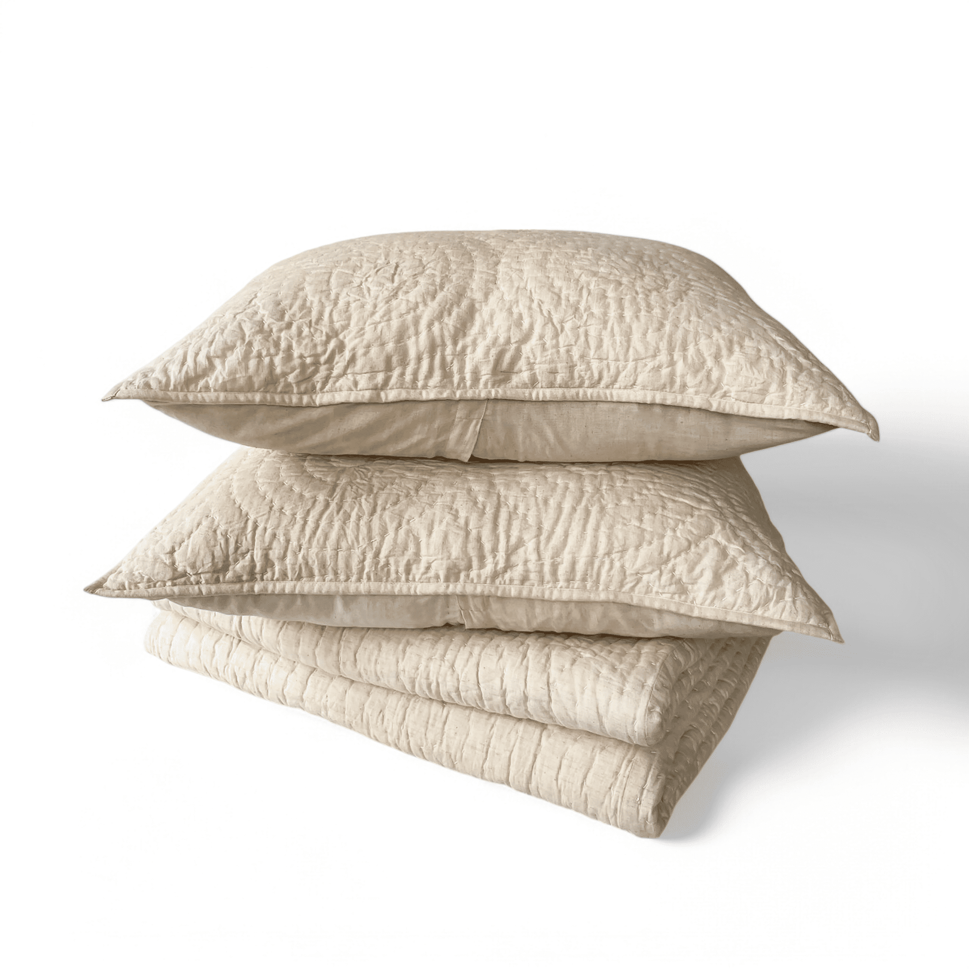 PILLOW SHAM - Beige cotton linen fabric with CIRCLE pattern quilting, Sizes available