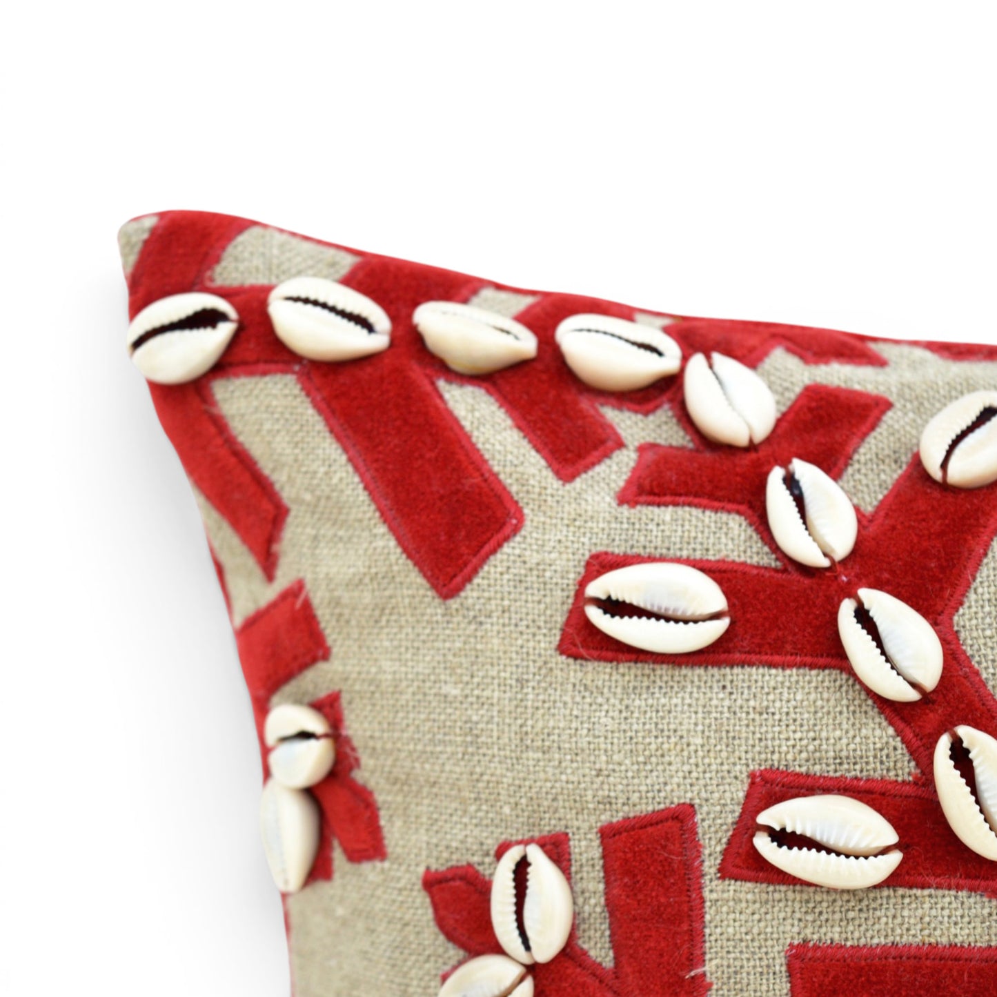 Christmas Linen Pillow Cover – Snowflake Velvet Appliqué & Cowrie Shell Cushion Cover