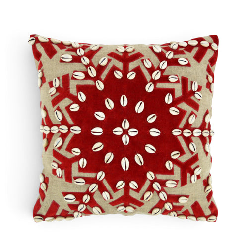 Christmas Linen Pillow Cover – Snowflake Velvet Appliqué & Cowrie Shell Cushion Cover