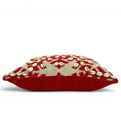 Christmas Linen Pillow Cover – Snowflake Velvet Appliqué & Cowrie Shell Cushion Cover