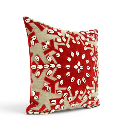 Christmas Linen Pillow Cover – Snowflake Velvet Appliqué & Cowrie Shell Cushion Cover