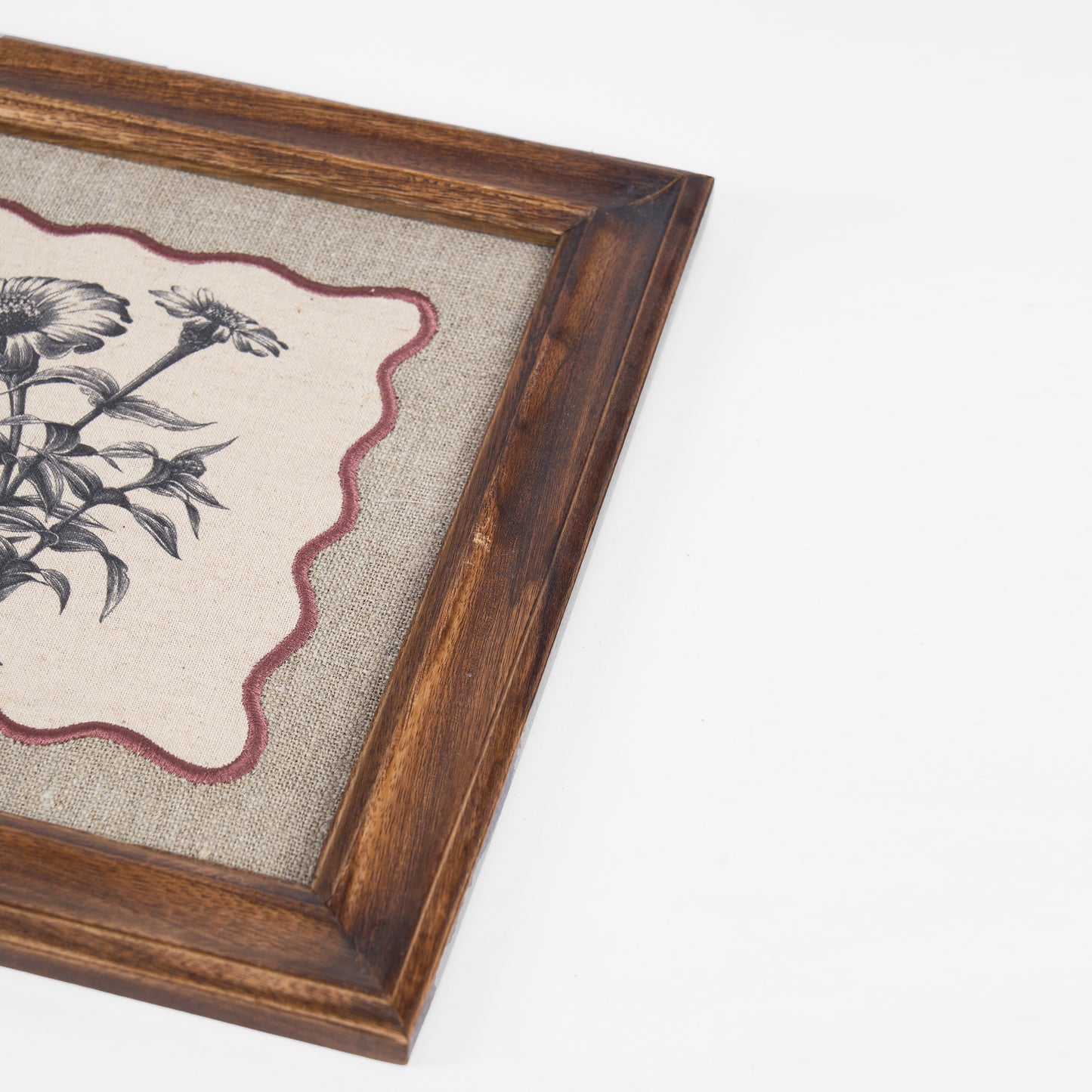 Daisy Botanical Wall Art – Framed Gift | Embroidered Linen, 12×12 inches